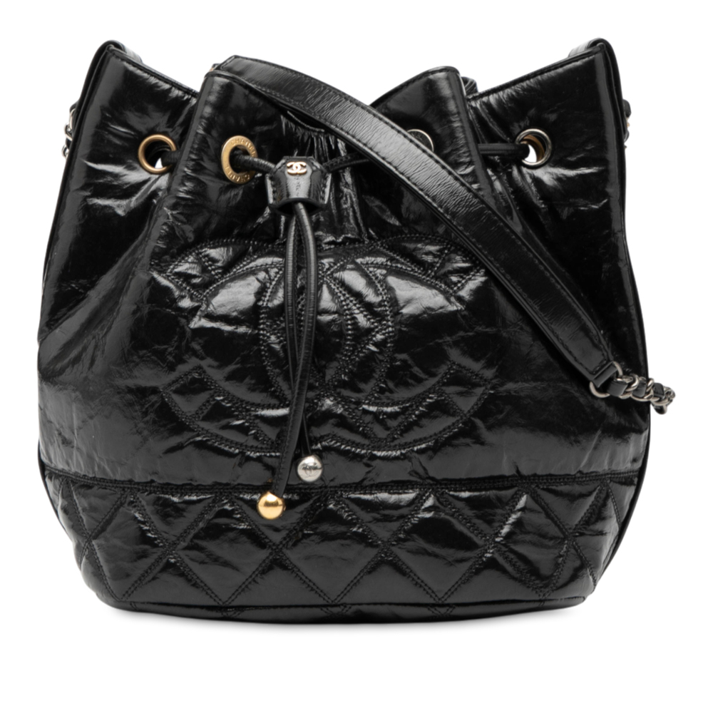 Pre-Loved Chanel Shiny Aged Calfskin CC Chain Drawstring Bucket Bag